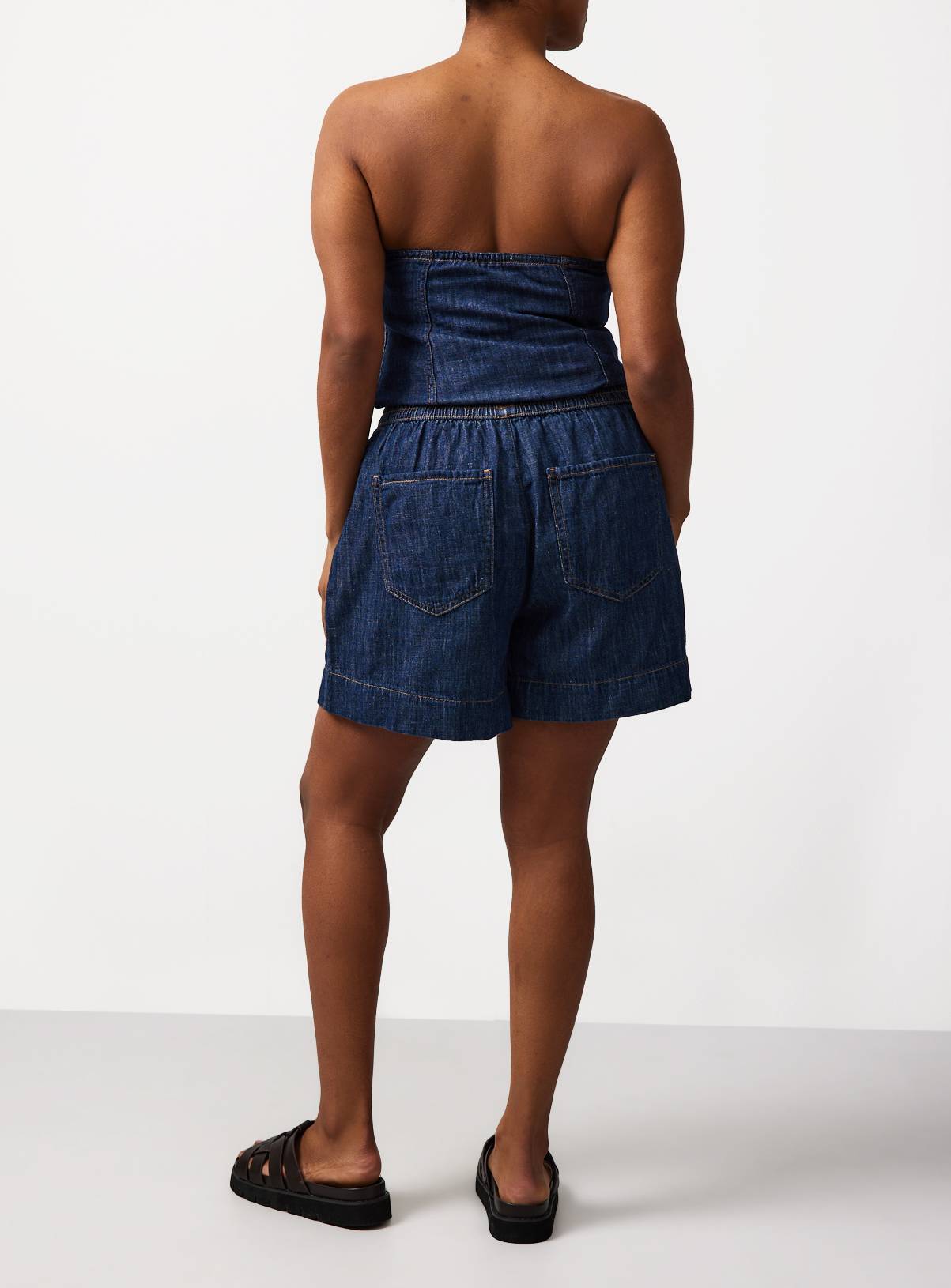 Dark Denim Linen Blend Pull On Co-ord Shorts 6 - Image 4